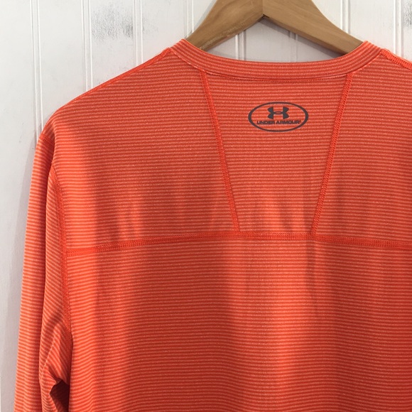 Under Armour Orange Striped Fitted Infrared Base Layer Top Mens Large Cold Gear - Picture 6 of 15